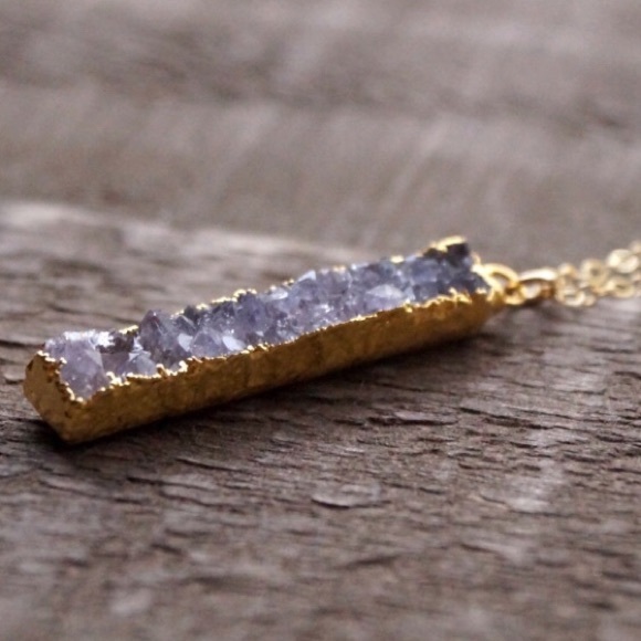 Natural Druzy Bar Necklace - Picture 2 of 3